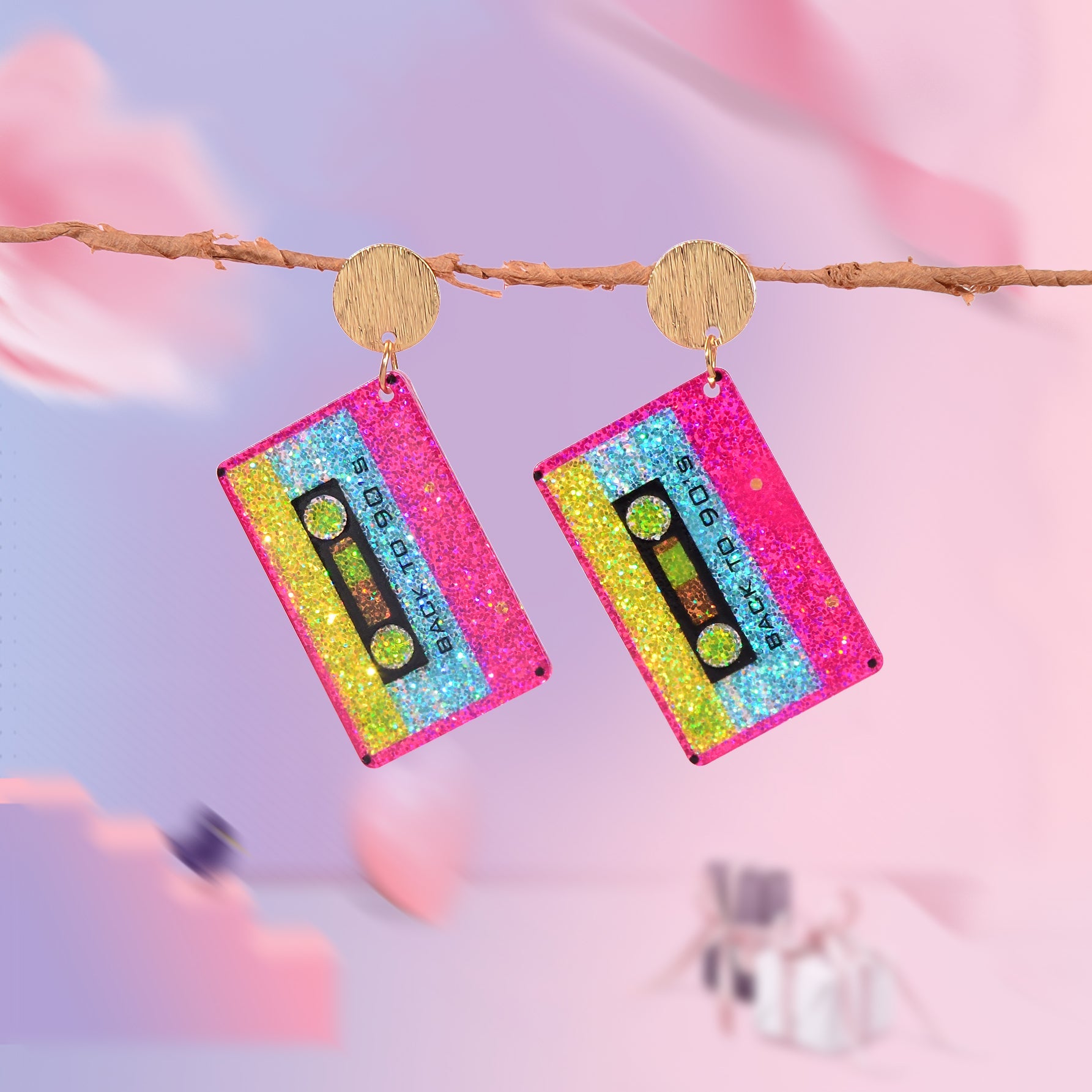 1 pair Funky Party Jewelry Colorful Acrylic Sequin Decor Tape Dangle Earrings Music Festival Accessories