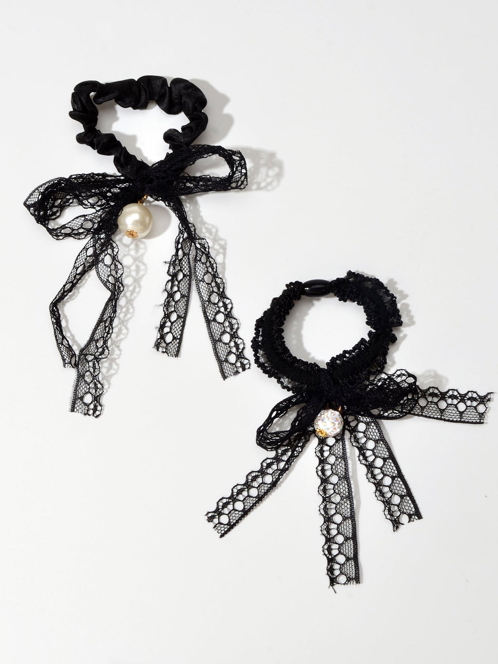 2pcs Black Lace Bead Elastic Bowknot Hair Ties Ropes Women Girl Hair Accessories