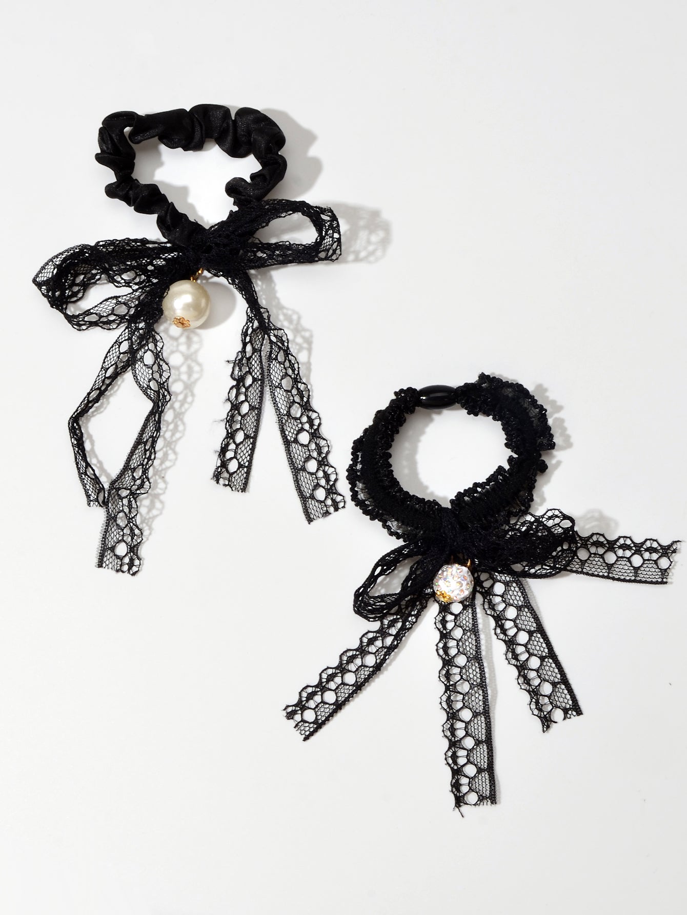 2pcs Black Lace Bead Elastic Bowknot Hair Ties Ropes Women Girl Hair Accessories
