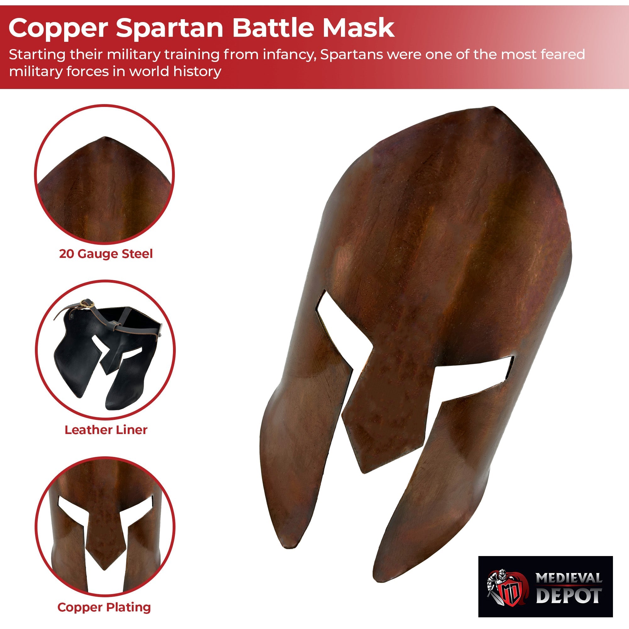 Ancient Greek Copper Spartan Battle Mask