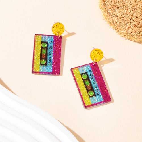 1 pair Funky Party Jewelry Colorful Acrylic Sequin Decor Tape Dangle Earrings Music Festival Accessories