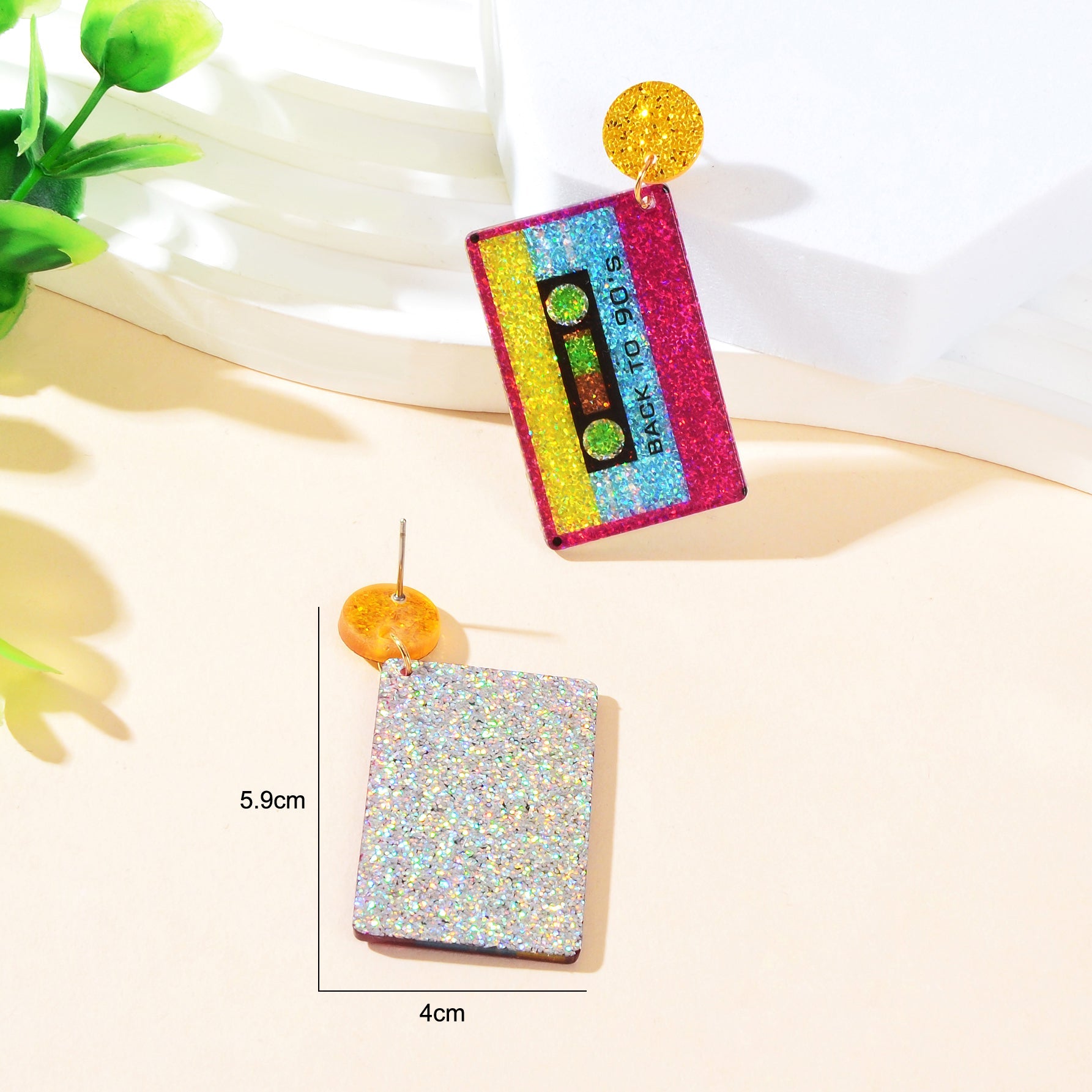 1 pair Funky Party Jewelry Colorful Acrylic Sequin Decor Tape Dangle Earrings Music Festival Accessories