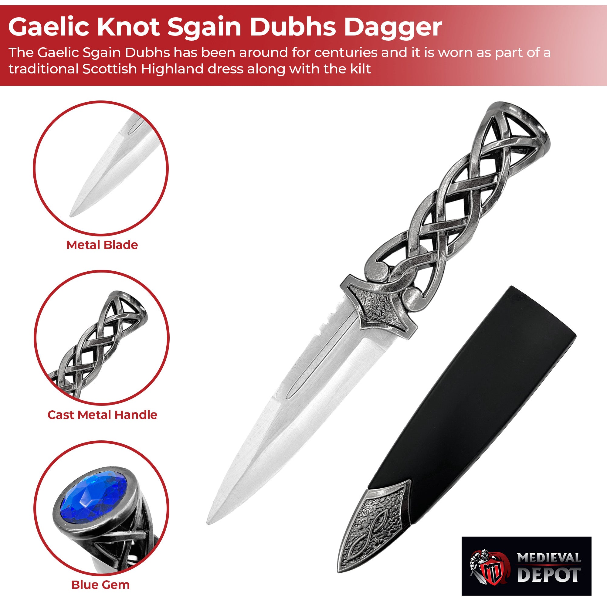 Endless Gaelic Knot Sgain Dubhs Dagger