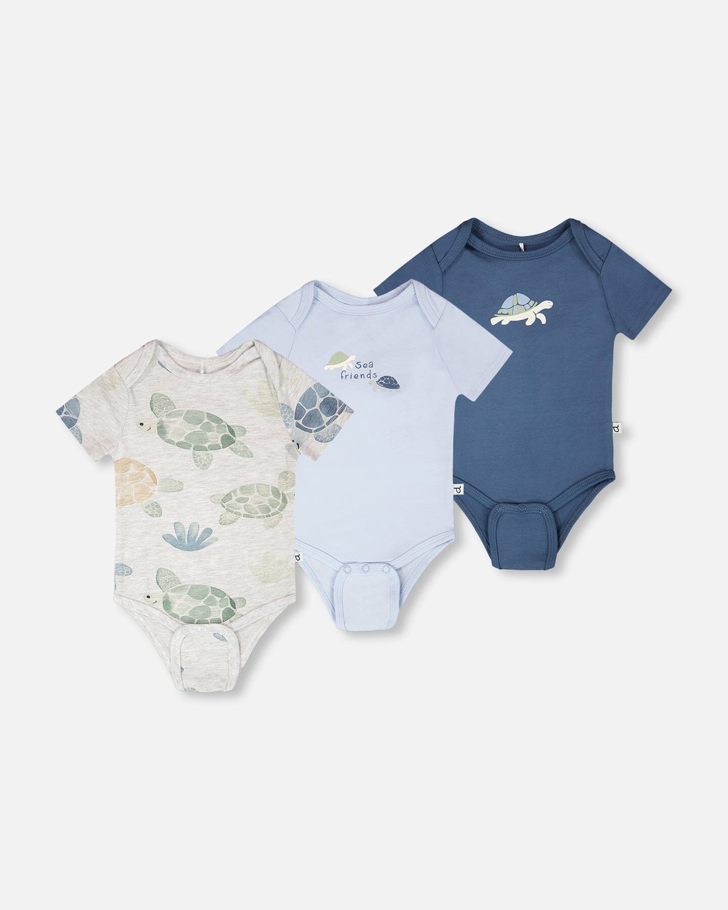 3 Pack Evolutive Organic Cotton Jersey Onesies Grey Mix Turtle Print