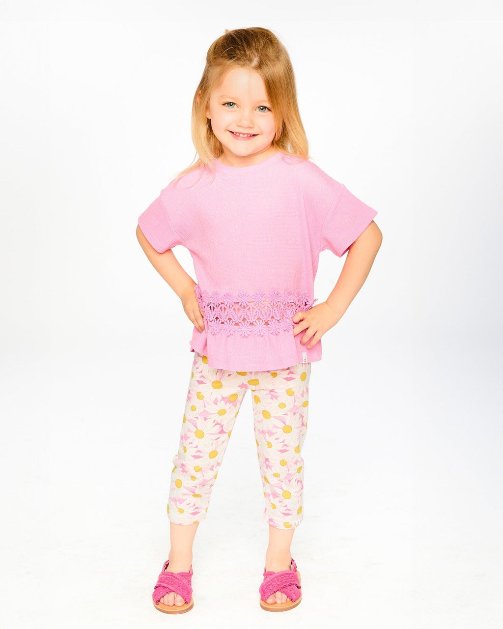 Jersey Capri Pink Printed Daisies