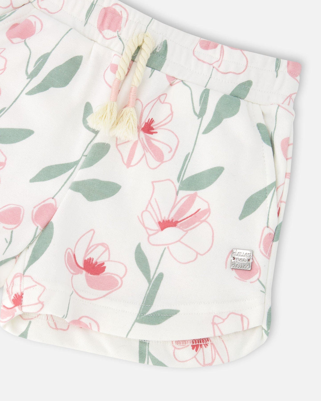 French Terry Shorts Off White Printed Flowers