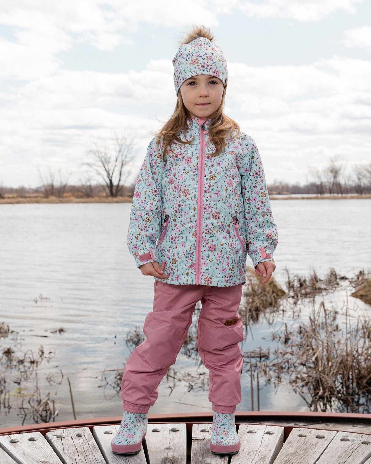 Two-Piece Mid-Season Outerwear Set Blue Mini Flower Print