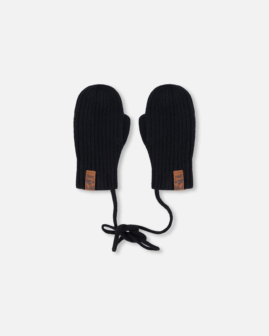 Baby Knit Mittens With Cord Black
