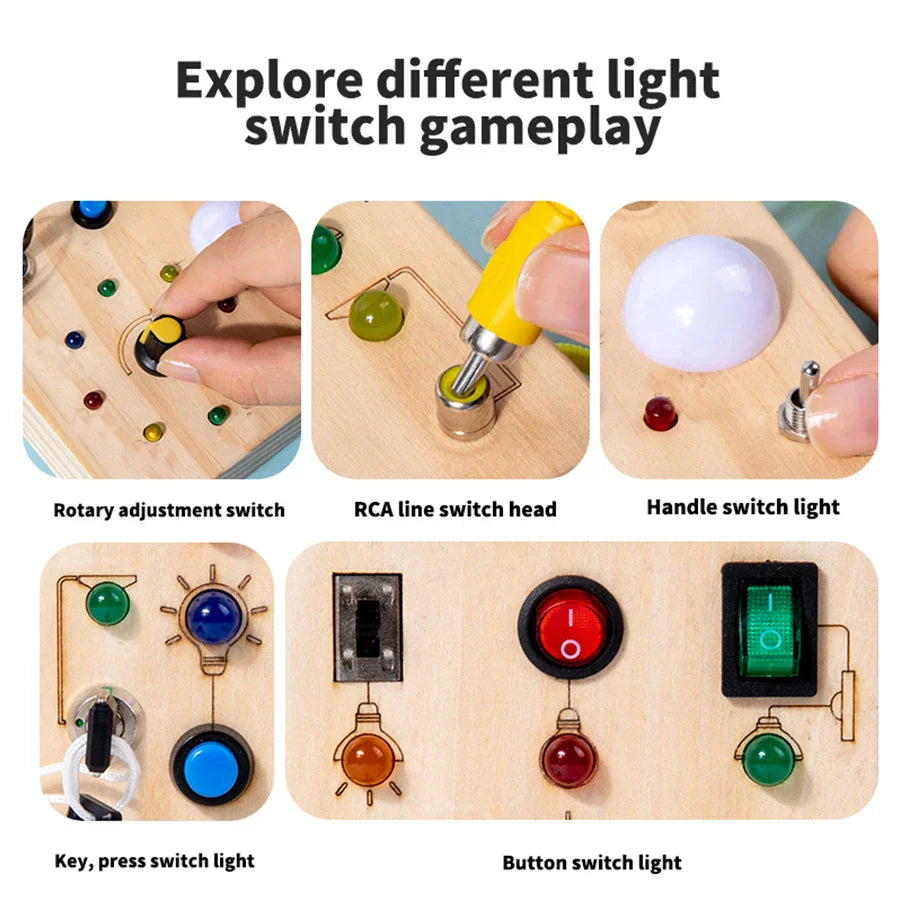 Montessori Busy Board with LED Light for Kids