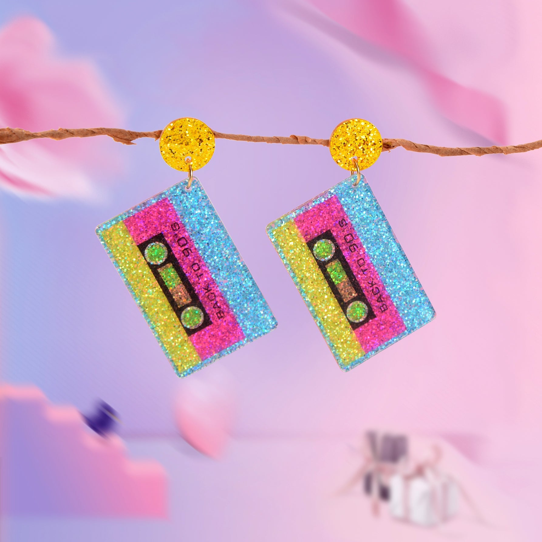 1 pair Funky Party Jewelry Colorful Acrylic Sequin Decor Tape Dangle Earrings Music Festival Accessories