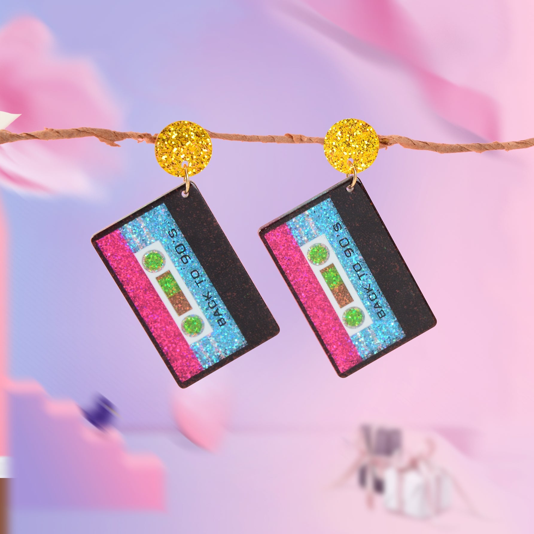 1 pair Funky Party Jewelry Colorful Acrylic Sequin Decor Tape Dangle Earrings Music Festival Accessories