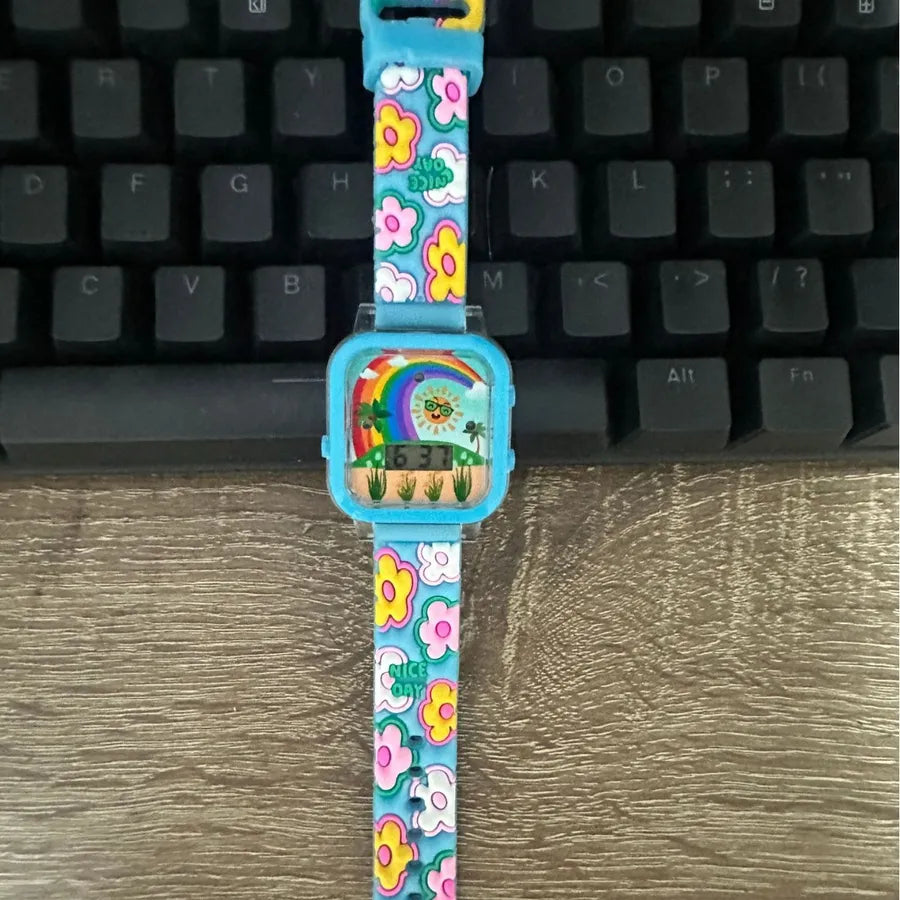 KT Cat Light Music Children's Cartoon Electronic Watch Kids Baby Boys Girls 4-12 Toys