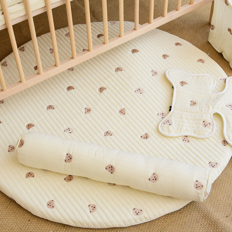Bear Stitched Floor Mat, Embroidered, Round Shape, Detachable And Washable Baby Crawling Mat