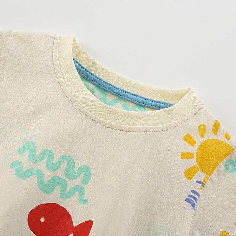 Summer Baby Kids Fish Pattern T-shirt and Shorts Clothing Set for Boys