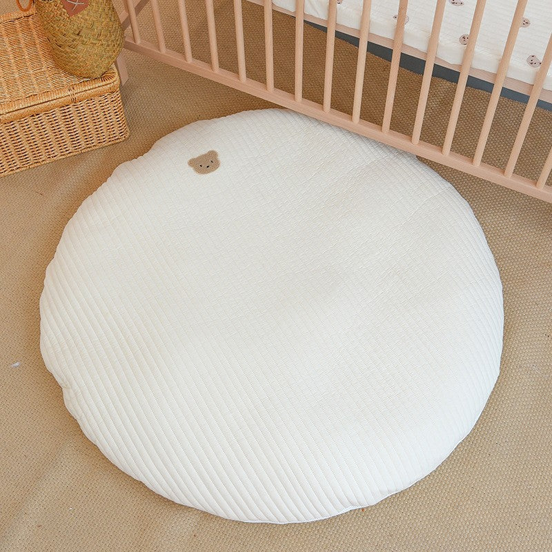 Bear Stitched Floor Mat, Embroidered, Round Shape, Detachable And Washable Baby Crawling Mat