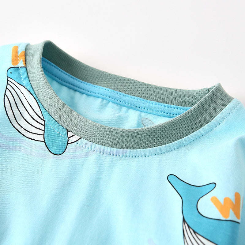 Spring and Autumn Boys Whale Cartoon Pattern Long Sleeves Top and Pants Clothing Set