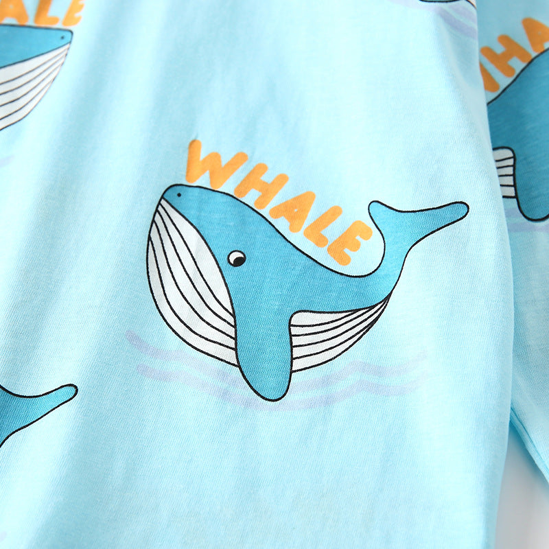 Spring and Autumn Boys Whale Cartoon Pattern Long Sleeves Top and Pants Clothing Set