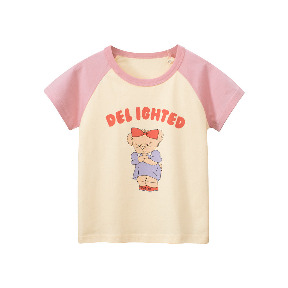 Angry Bear Printing Girls’ Patchwork T-Shirt For Summer