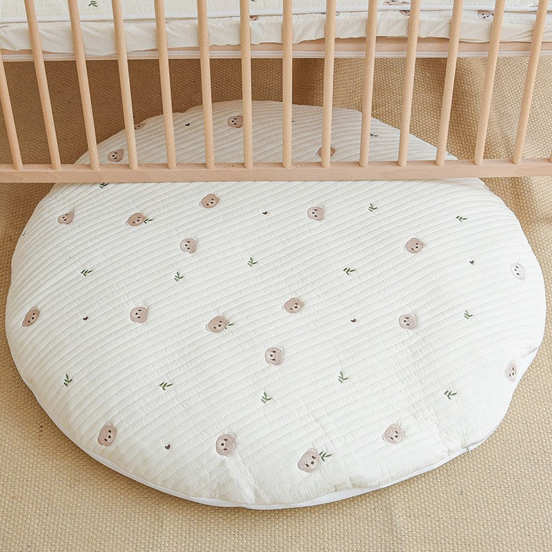 Bear Stitched Floor Mat, Embroidered, Round Shape, Detachable And Washable Baby Crawling Mat