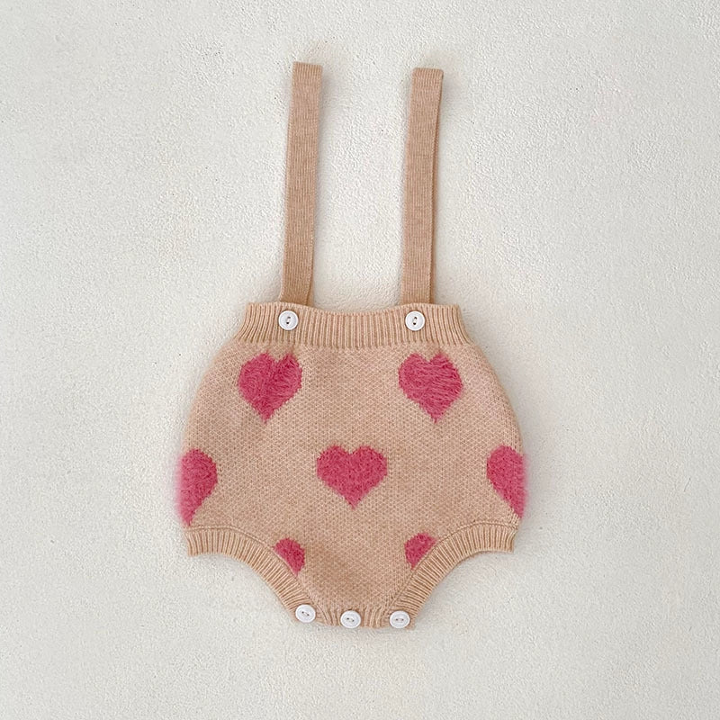 Spring and Autumn Baby Kids Girls Heart Pattern Knitting Pattern Cardigan Sweater and Bloomers Casual Clothing Set