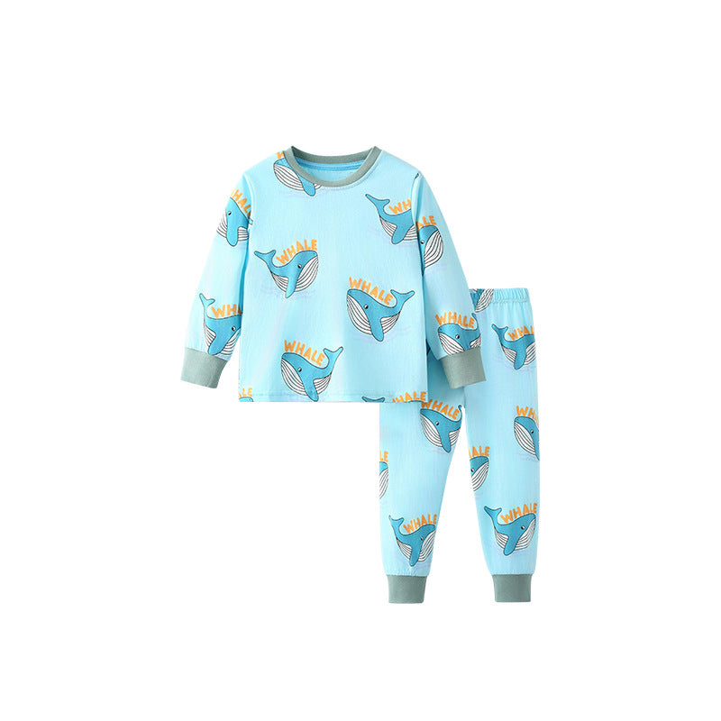 Spring and Autumn Boys Whale Cartoon Pattern Long Sleeves Top and Pants Clothing Set