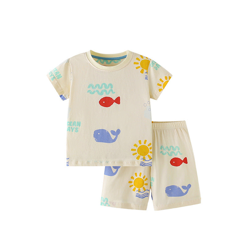 Summer Baby Kids Fish Pattern T-shirt and Shorts Clothing Set for Boys