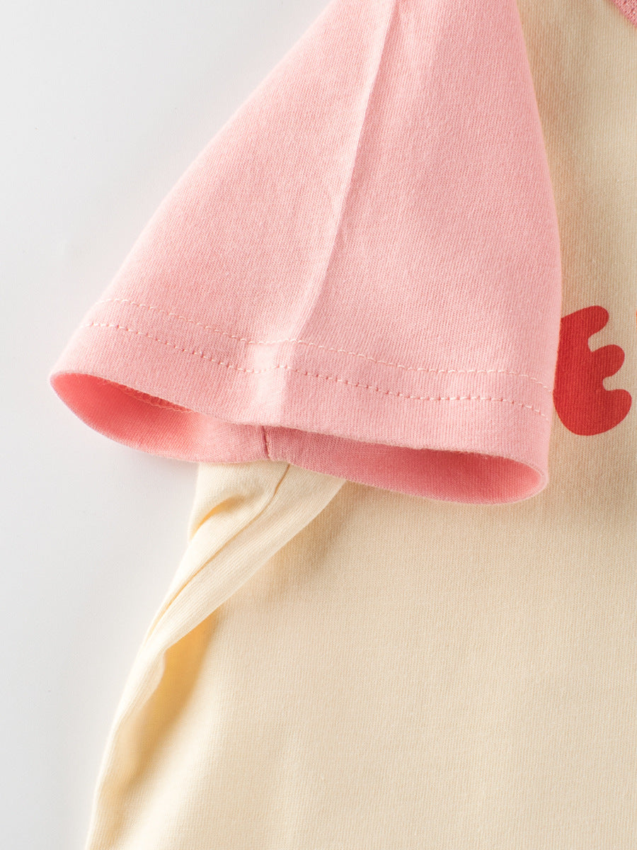 Angry Bear Printing Girls’ Patchwork T-Shirt For Summer