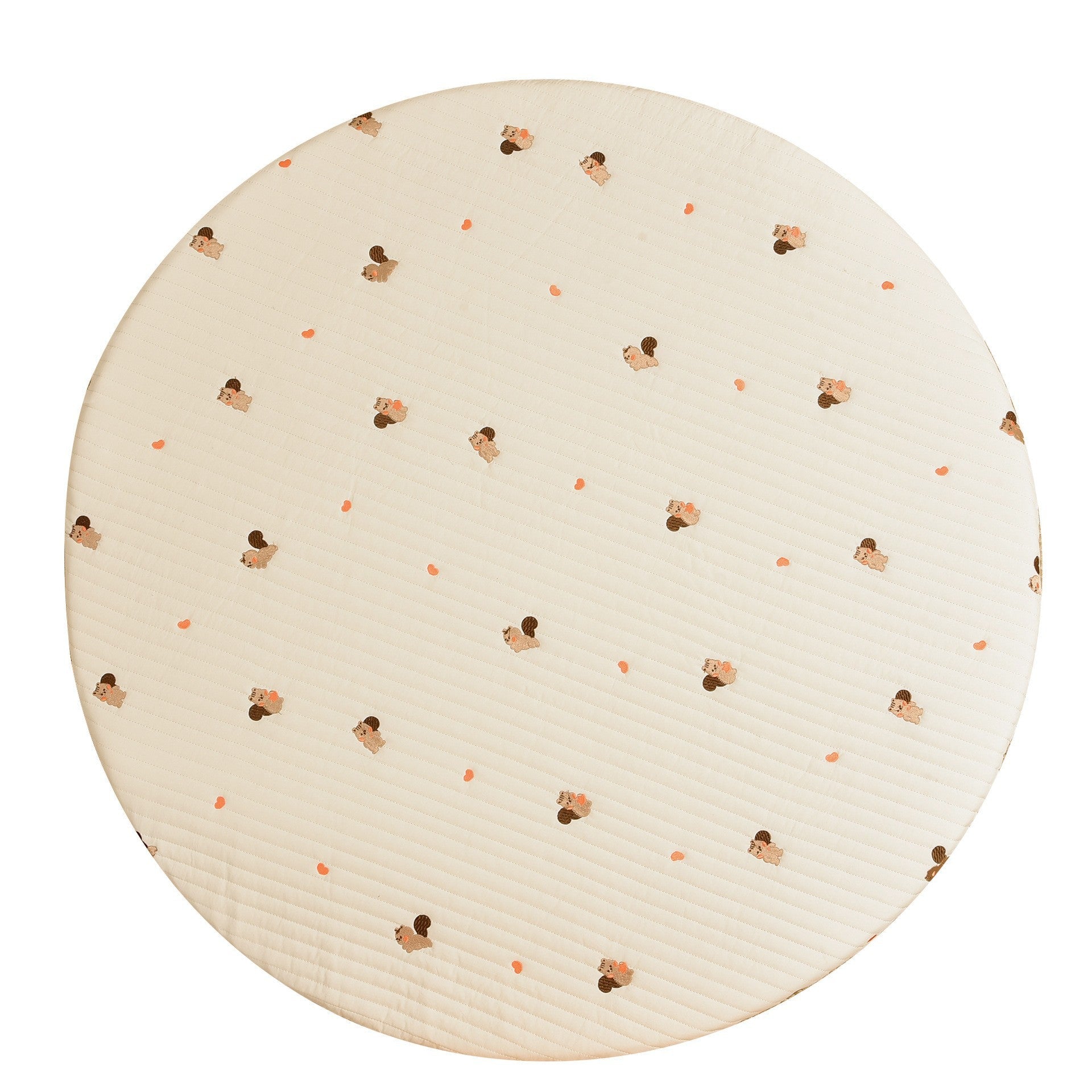 Bear Stitched Floor Mat, Embroidered, Round Shape, Detachable And Washable Baby Crawling Mat