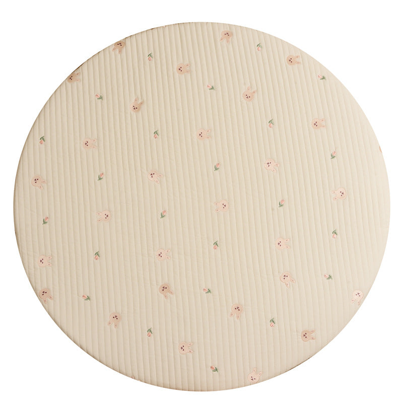 Bear Stitched Floor Mat, Embroidered, Round Shape, Detachable And Washable Baby Crawling Mat